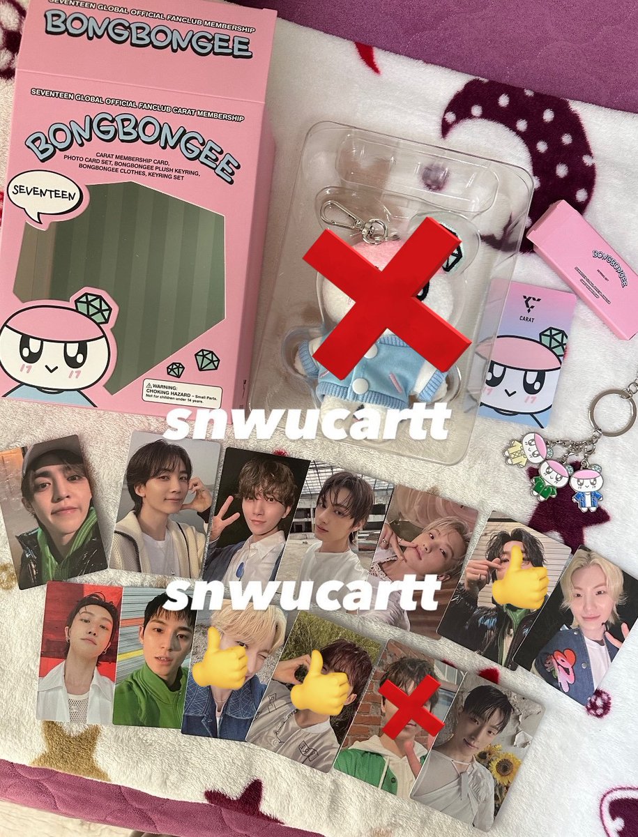 WTS LFB

SEVENTEEN MEM KIT PC
- take all: 1400
- keyring:150 | PC: 100 ea
a+b
a: sc jh ww mg hs
b: js wz sk dn
c: t8 dk jn

payo/1wk
Onhand by seller
Free sf if take all
✅steal + add

T: seungcheol jeonghan joshua jun hoshi wonwoo woozi minghao mingyu dk seungkwan dino