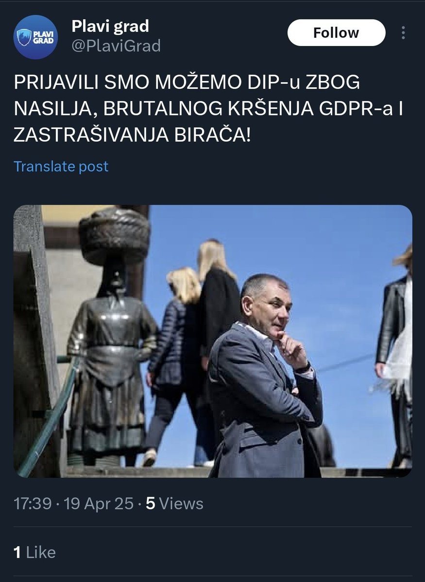 Predlažem <a href="/mozemoHR/">Možemo!</a> da prijave Plavi grad AZOPu jer time što na listama za potpise nisu identificirali kandidata ne krše samo Zakon o lokalnim izborima, već i GDPR - nisu identificirali voditelja obrade za prikupljanje potpisa, već nije jasna ni svrha te se njom može manipulirati