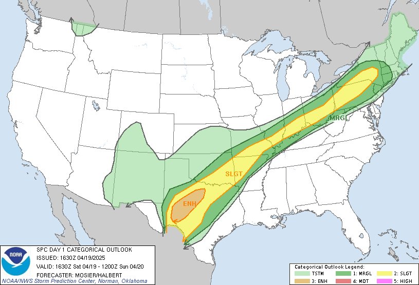 11:32am CDT #SPC Day1 Outlook Enhanced Risk: across part of southwest and central Texas spc.noaa.gov/products/outlo…