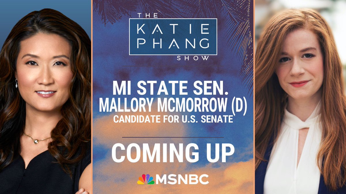 The Katie Phang Show (@katiephangshow) on Twitter photo Coming up, <a href="/MalloryMcMorrow/">Mallory McMorrow</a> joins <a href="/KatiePhang/">Katie Phang</a> to talk about the urgent leadership changes needed in the Democratic party and why she's jumping into the U.S. Senate race for the state of Michigan. Stay tuned! #KatiePhangShow Coming up, <a href="/MalloryMcMorrow/">Mallory McMorrow</a> joins <a href="/KatiePhang/">Katie Phang</a> to talk about the urgent leadership changes needed in the Democratic party and why she's jumping into the U.S. Senate race for the state of Michigan. Stay tuned! #KatiePhangShow