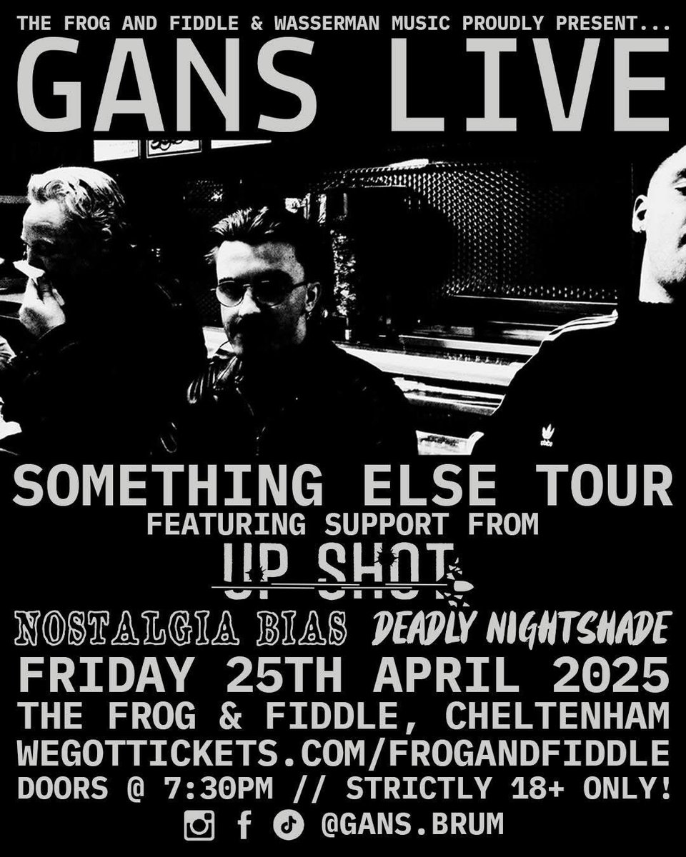 upshotbanduk's tweet photo. In 6 days we support GANS at the @FrogAndFiddle on Apr 25th!
With Nostalgia Bias &amp; Deadly Nightshade

It will be the first chance to get Physical copies of our CD &amp; T-shirt at the gig!! ⚠️ 💿

Tickets: 
https://t.co/qW6p6OcXDl

FB Event Page: 
https://t.co/tj85iIv7zG https://t.co/nYBp5dZWMj