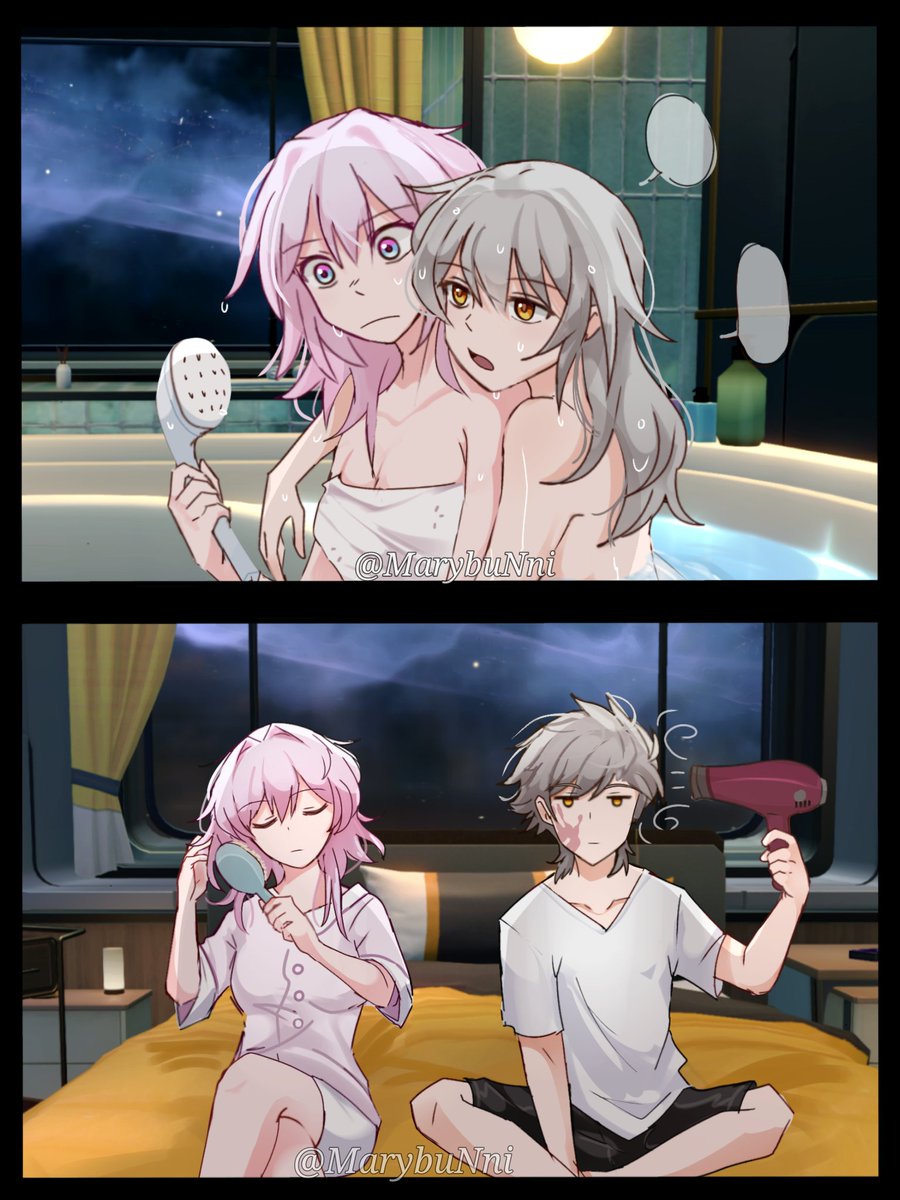 Both. Both are bad ideas. 😔

#HonkaiStarRail #Caelus #Stelle #March7th #スターレイル