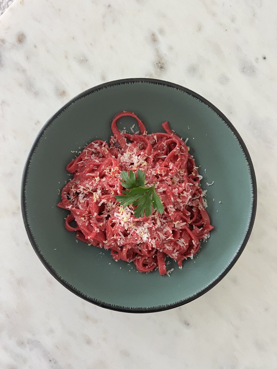 tssorcinelli's tweet photo. Tagliatelle made with real beetroot - full stop! Parmesan and lemon zest! Umami delight! #art #chef #Icook #yousuck https://t.co/UIdw7A8yNa