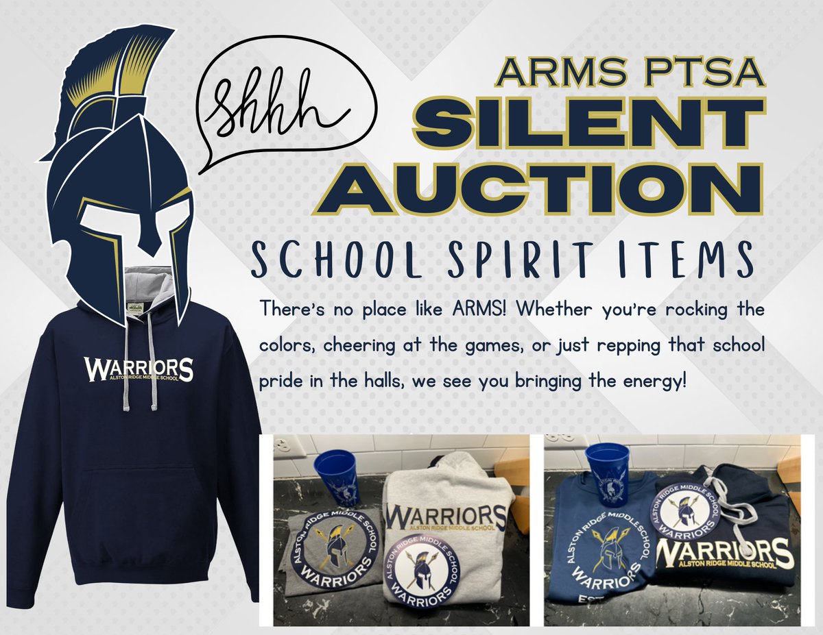 Alston Ridge Middle School PTSA (@arms_ptsa) on Twitter photo 📷 Show Your ARMS Pride 📷
The auction is LIVE, and we’ve got some amazing items you won’t want to miss — including a PTSA Membership for next school year with an awesome ARMS Spirit Wear Bundle to help you and your family show off your school pride in style! 📷 Show Your ARMS Pride 📷
The auction is LIVE, and we’ve got some amazing items you won’t want to miss — including a PTSA Membership for next school year with an awesome ARMS Spirit Wear Bundle to help you and your family show off your school pride in style!