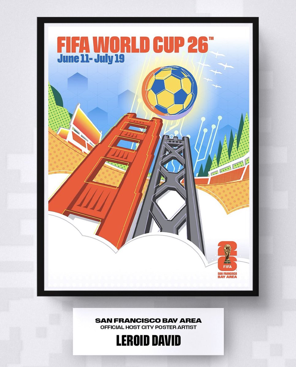 bayareaHC's tweet photo. The Official SF Bay Area FIFA World Cup Host City Poster is on sale now! 

S/O to our local artist, @LeRoid!

Purchase here: https://t.co/1b00ofHJ1D

@FIFAWorldCup 

#FIFAWorldCup2026 #HostCityPoster #BAHC https://t.co/XPNVQfOjGA