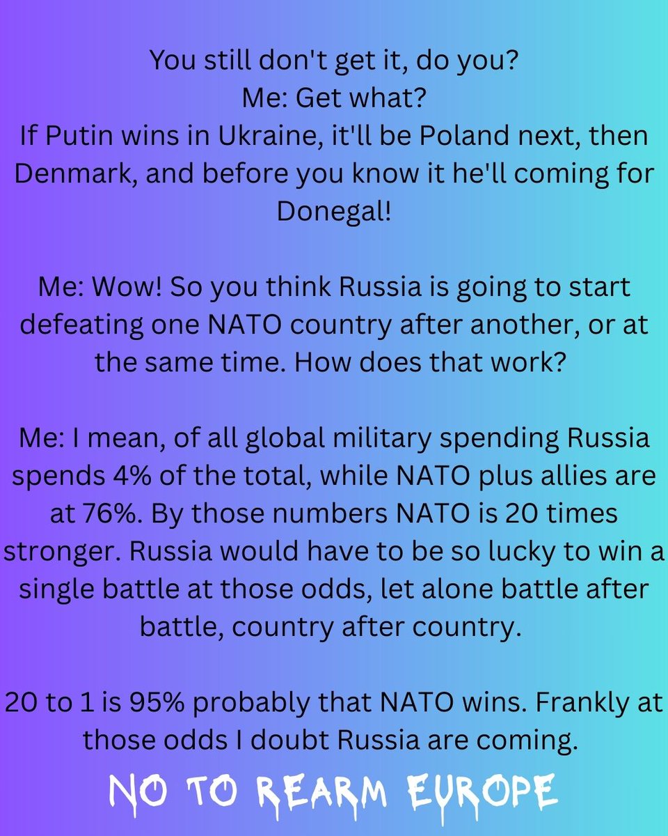 Save Irish Neutrality! Save the Triple Lock! Pass the Occupied Territories Bill! S4nct1on Isrh3ll! <a href="/fiannafailparty/">Fianna Fáil</a> <a href="/FineGael/">Fine Gael</a> <a href="/SocDems/">Social Democrats</a>  <a href="/sinnfeinireland/">Sinn Féin</a> <a href="/SimonHarrisTD/">Simon Harris TD</a> <a href="/MichealMartinTD/">Micheál Martin</a> <a href="/kajakallas/">Kaja Kallas</a> <a href="/vonderleyen/">Ursula von der Leyen</a>