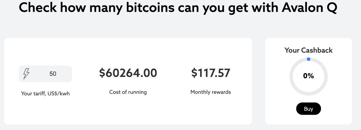 AkiAfroo's tweet photo. @canaanio a Nice fake calculator, the rewards are fixed even if you pay 50 usd per kw/h  xD https://t.co/kq6F34RYml