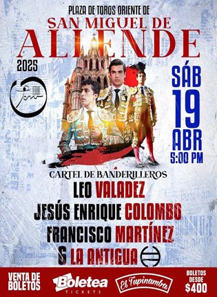 Hoy en San Miguel de Allende, Guanajuato, <a href="/LValadezOficial/">Leo Valadez Oficial</a>, <a href="/Info_JEColombo/">Jesús Enrique Colombo</a> y Francisco Martínez. Toros 🐂 de La Antigua.