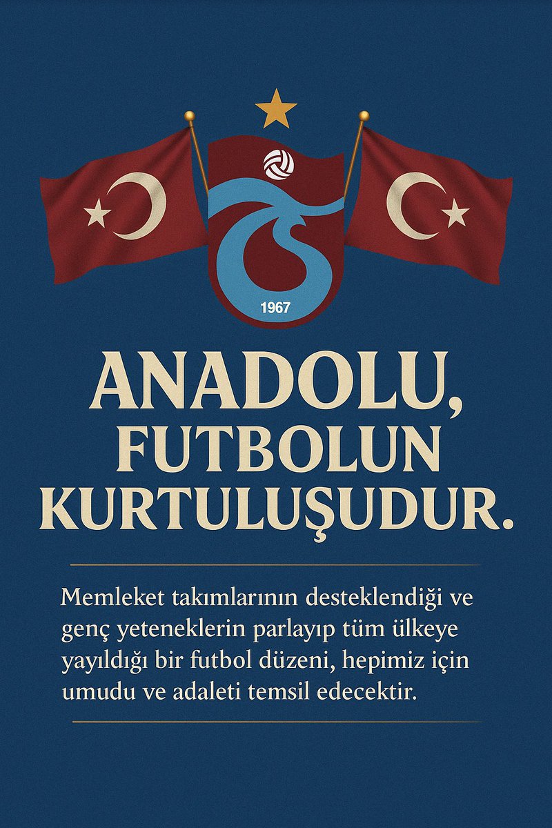 Herkesin İstanbul’un 3 büyüklerini tuttuğu, kollandığı bu düzende; Anadolu takımları tıpkı milli mücadelede olduğu gibi yeniden direnişin simgesi olmalı.
Alt yapılara yatırım yapan genç oyuncularını dünya vitrinine taşıyan bir futbol hayal değil.
Türk futbolunun kurtuluşu Anadolu