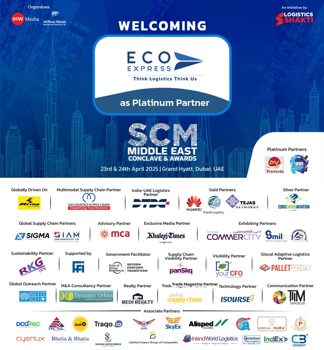 Logisticshakti's tweet photo. We’re excited to welcome Eco Express as Platinum Partner for the SCM Middle East Conclave & Awards on April 23-24, 2025, at Grand Hyatt, Dubai.
For more details, visit: https://t.co/CV8pwdhiW3
#SCMConclave #SCMMiddleEast #LogisticsShakti https://t.co/MoGXCmzqTH