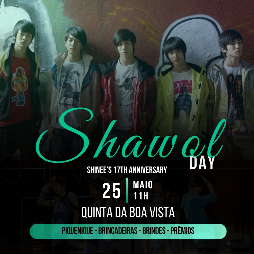 ALÔ, SHAWOLS CARIOCAS 💎📢
Voltamos com o SHAWOL DAY XI
Vamos comemorar o aniversário do SHINee juntos! 
Teremos piquenique, jogos e brindes. 
25/05, às 11h na Quinta da Boa Vista.
Participe do nosso grupo para ficar por dentro das novidades do evento: 
chat.whatsapp.com/JXBk7cYbz2XLEi…