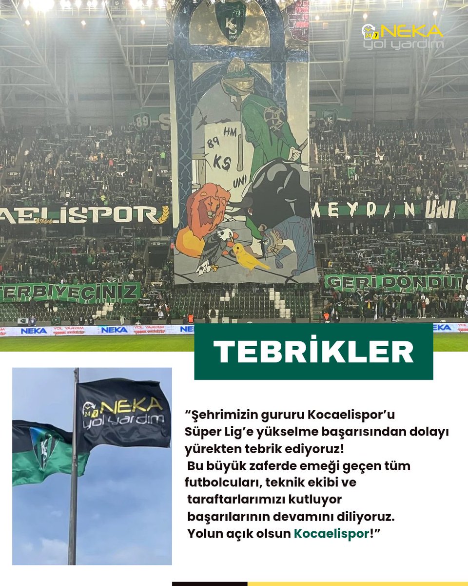 “Şehrimizin gururu Kocaelispor’u Süper Lig’e yükselme başarısından dolayı yürekten tebrik ediyoruz! Bu büyük zaferde emeği geçen tüm futbolcuları, teknik ekibi ve taraftarlarımızı kutluyor, başarılarının devamını diliyoruz. Yolun açık olsun Kocaelispor!”
#Kocaelispor #tebrik