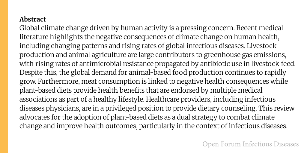 Plant-Based Diets and Climate Change, A Perspective for Infectious Disease Providers

✅ Just Accepted
🔗 bit.ly/3EcBEAl