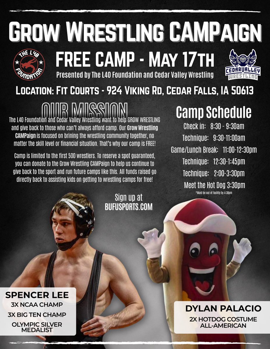 greentoepalacio's tweet photo. One Month Away From The L40 Foundations Free Wrestling Camp In Iowa With Spencer Lee. Cant Wait To See You All There. https://t.co/y4qxAaq3d6