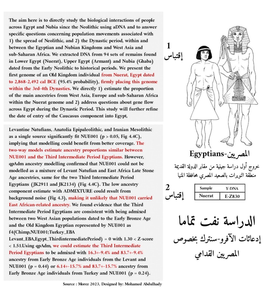 Em35V22's tweet photo. النفاق البحثي الذي يتميز به الهبادي وسرعة تحوله من رأي إلى رأي آخر :
فقبل سنتين وضع لنا صورة يشير فيها إلى ان عينة النويرات على السلالة E-M78 ليجد ذريعة لتأصيل تواجدها في مصر منذ العصر الحجري وتحديدا شمال شرق افريقيا
ثم بعدما ان اتضحت هوية عينة النويرات على اساس انها على التحور E-Y222180 اسفل التحور الأعلى E-CTS10880 أو E-V1515 أخذ يسوق على اساس أنها مرتبطين بسكان بلاد الشام - النطوفيين -