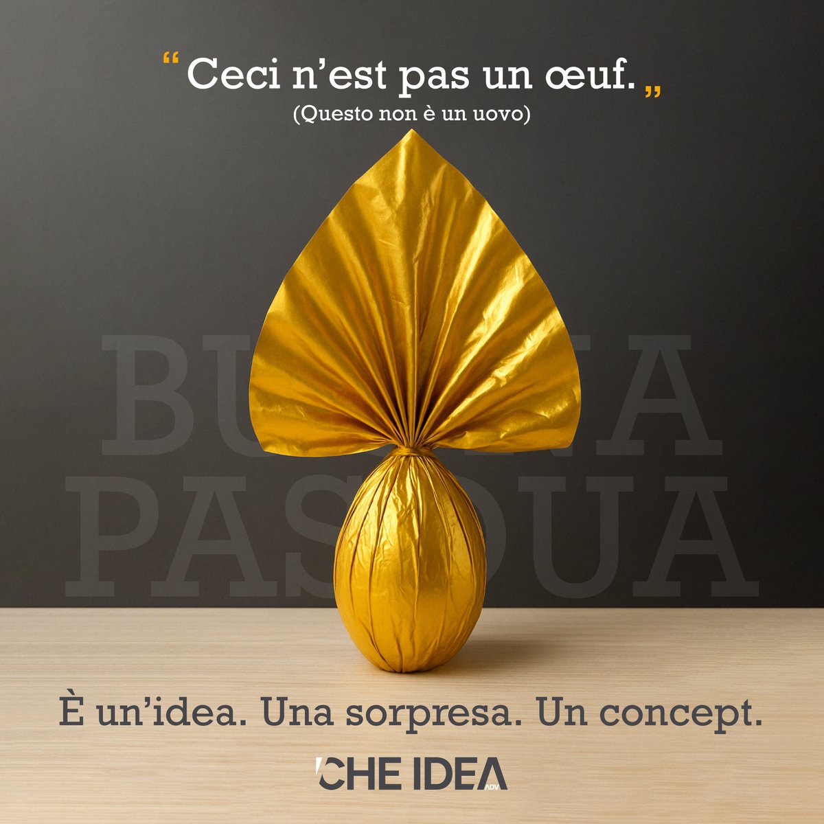 che_idea's tweet photo. «Ceci n’est pas un œuf.»
Un oggetto è molto più di ciò che sembra.

Quest’uovo non è un uovo.
È un’idea. Una sorpresa. Un concept.

Buona Pasqua da CHE IDEA!

(È un omaggio all’artista surrealista René Magritte, che amava giocare con le apparenze e i significati. Come noi.) https://t.co/ZbTYiR1Lkf