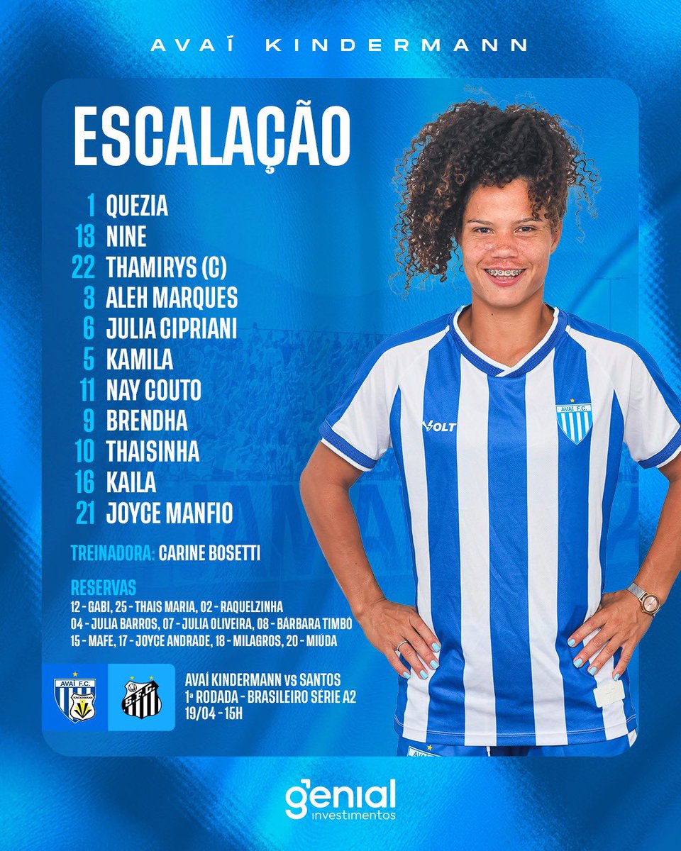 Avaí/Kindermann (@avaikindermann) on Twitter photo 🦁✍️ Leoas escaladas para enfrentar as <a href="/SereiasDaVila/">Sereias da Vila</a>, pela 1ª rodada do Brasileirão Série A2.
📺 A partida será transmitida no canal oficial do Avaí Play, no Youtube:
bit.ly/3GfMCWp
#VamosLeoas 🦁✍️ Leoas escaladas para enfrentar as <a href="/SereiasDaVila/">Sereias da Vila</a>, pela 1ª rodada do Brasileirão Série A2.
📺 A partida será transmitida no canal oficial do Avaí Play, no Youtube:
bit.ly/3GfMCWp
#VamosLeoas