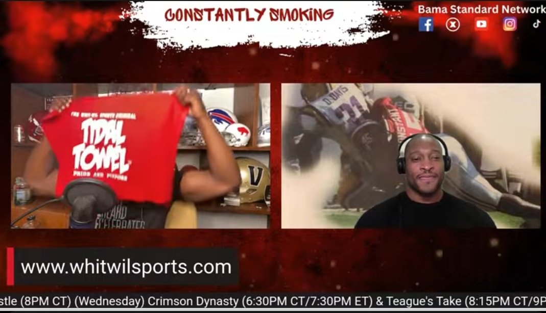 Tell a friend, tell your brother, and tell your mother about  #ConstantlySmoking w/ <a href="/constant451/">constant45</a> and <a href="/CoachGVDixon/">Smoke Dixon</a> 
on <a href="/TheBamaStandard/">The Bama Standard Network©️🐘</a> <a href="/YouTube/">YouTube</a>  channel today, and get your #TidalTowel at whitwilsports.com. 

Use coupon code: Standard 

#RollTide

youtube.com/live/iKJucpPxd…