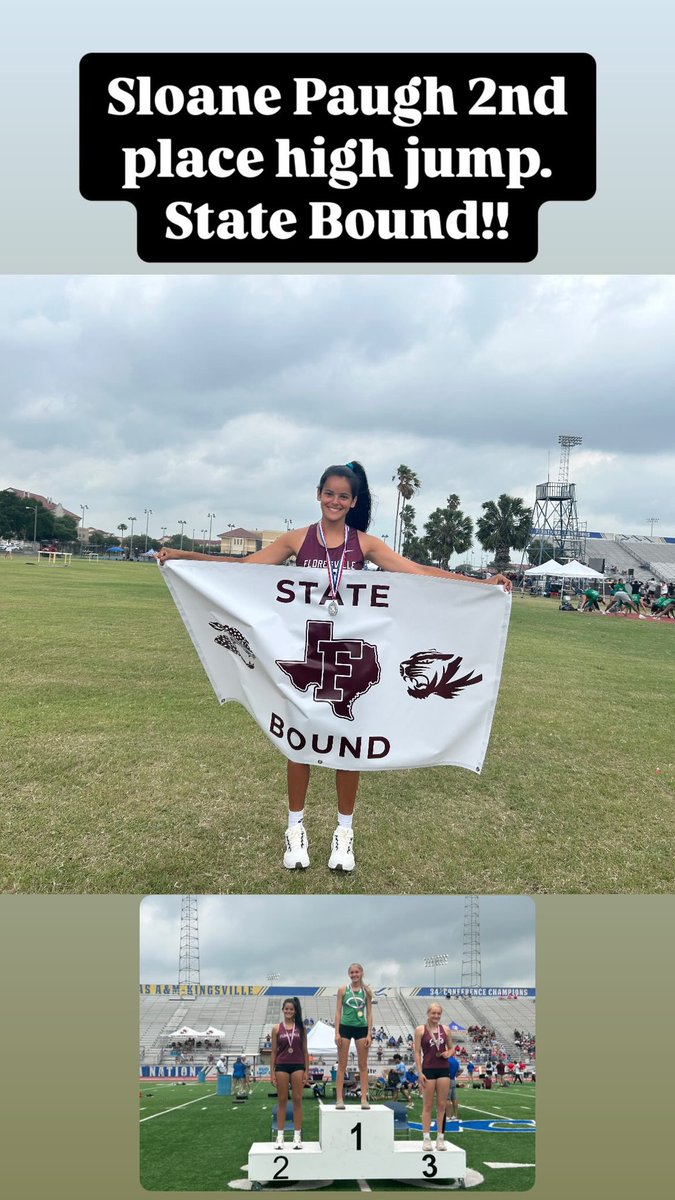 Sloane Paugh will be representing Floresville at the State Track Meet in Austin on May 1st! 

Congratulations Sloane!!