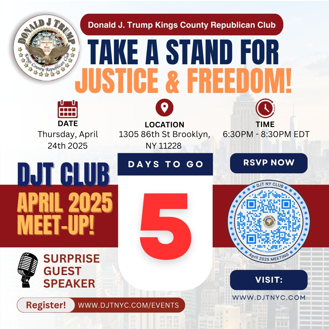 DJTNYCLUB's tweet photo. ๐ฅ 5 DAYS TO GO ๐ฝ
5๏ธโฃ DAYS. One historic night.
๐ฃ This is YOUR community. YOUR voice. YOUR fight.
๐ค Expect fire. Expect truth. Expect to be part of something BIGGER.
๐ฅ MAHA: Make America HONEST Again
Join the movement โ https://t.co/GGwBpK0t4f
#AmericaFirst #FreedomRising #BrooklynMAGA #ParentPower #ReinstateAndCompensate #DonaldJTrumpKingsCountyRepublicanClub #KingsCountyGOPClub #KingsCountyRepublicanClub #Freedom #Patriot #Constitution #Justice #Liberty #Brooklyn #NYC #Community #Leadership #Transparency #Rights #USA #Action #Change #Volunteer #America #BrooklynCommunity #JusticeForAll #KingsCountyLeaders #JoinTheMovement