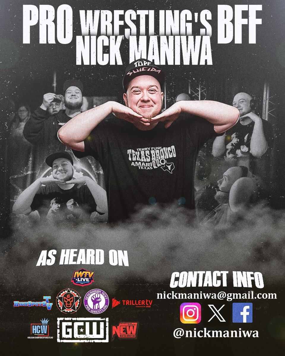 nickmaniwa's tweet image. 🚨 *Updated Schedule* 🚨
I’m one of the best on the indies. I can improve your show in more ways than one. References on request.
Post production commentary at affordable rates!
Links on my Facebook page - Facebook.com/nickmaniwa.
Graphic by @Candido24k_ 🙏