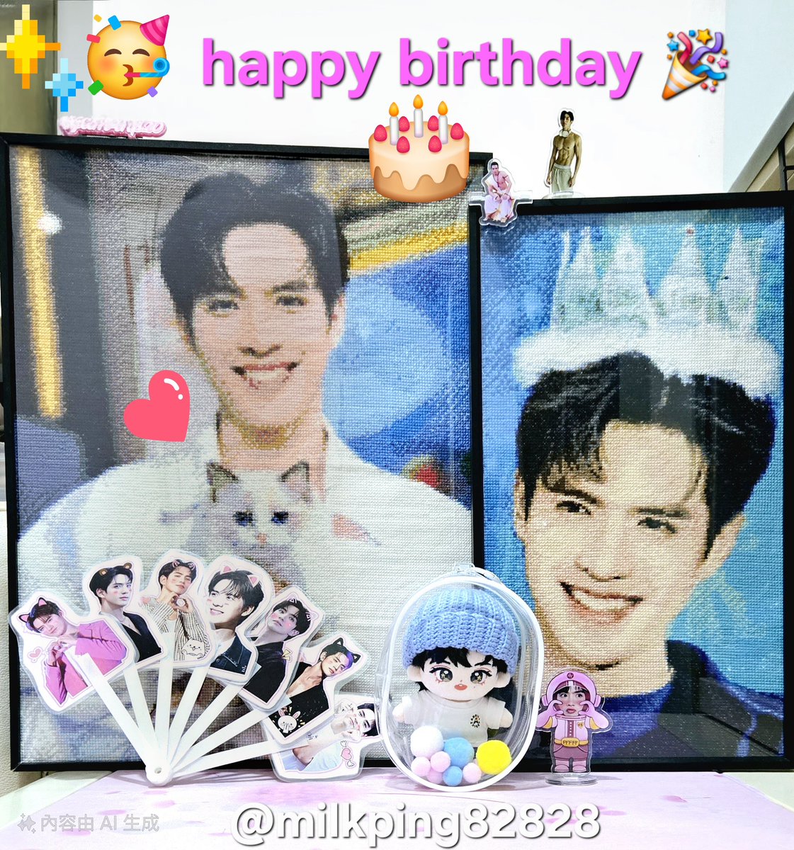 Milkping82828's tweet photo. 🥳🥳 Happy birthday @film_tnp20 這禮物已準備了大半年，因為第一幅不太满意，又绣了一幅，结果两幅都不满意😂没关系心意最重要(自我安慰)，雖然這次無法送出去，下次見面再送你😘祝我的小王子天天快樂，事事順利，身體快快好起來💪

FILM 32nd BIRTHDAY 

#FilmThanapat 
#HBDFilmTnp2025 https://t.co/g12ecyqCr8