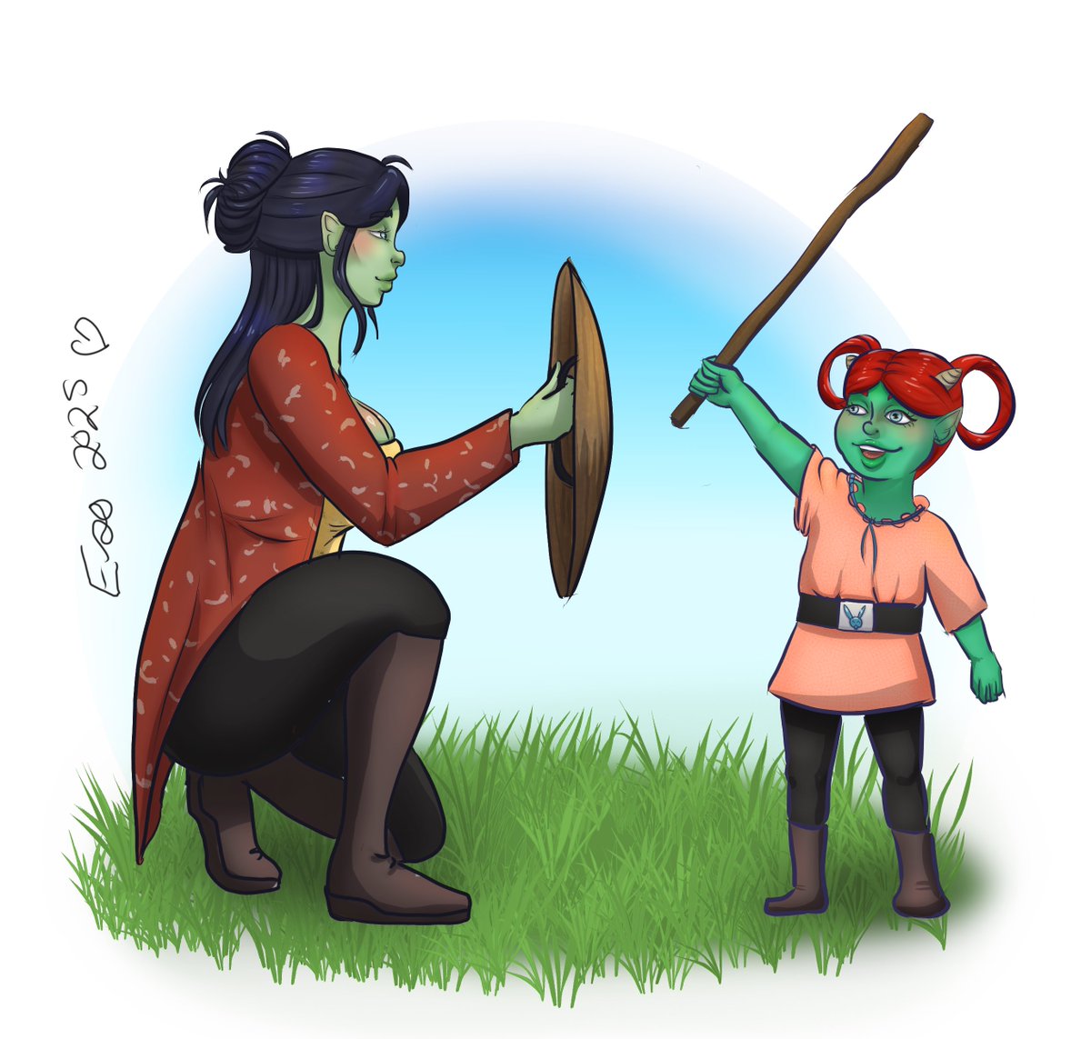 esobeans's tweet photo. Rayna with her child, practicing some sword play <3
#OC #Digitalart https://t.co/qPUurrdFke