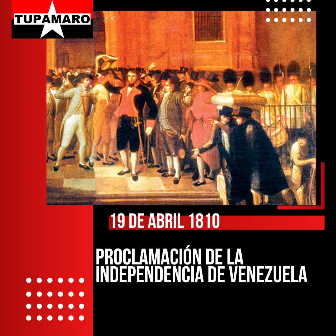 El 19 de abril de 1810: El grito de libertad que dio origen a la Nación 🇻🇪

Hoy conmemoramos el 215 aniversario del histórico #19Abril de 1810, día en el que el valiente pueblo venezolano levantó su voz en defensa de la libertad, la independencia y la igualdad, en una decidida