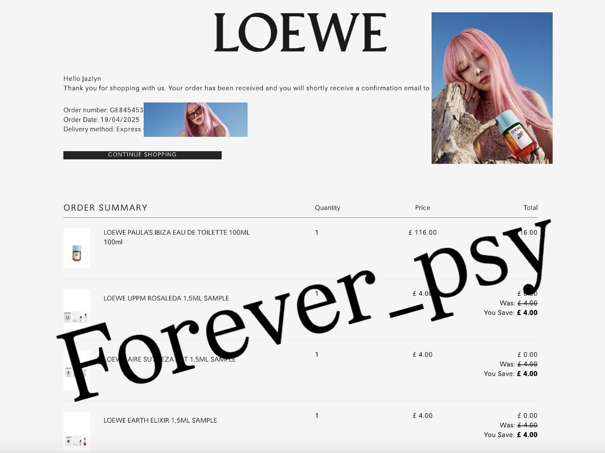 forever_psy's tweet photo. LOEWE Brand Ambassador #GISELLE 
@LoeweOfficial 🤍🩷 

Paula’s Ibiza 2025 Campaign purchase done!💎
I chose the Eau de Toilette 100ML from this summer collection because it seems to have the softest scent…? (I didn’t try before buying🥸…)

Anyway… I can’t wait to try it out🥰 https://t.co/SBZKiA8nVn