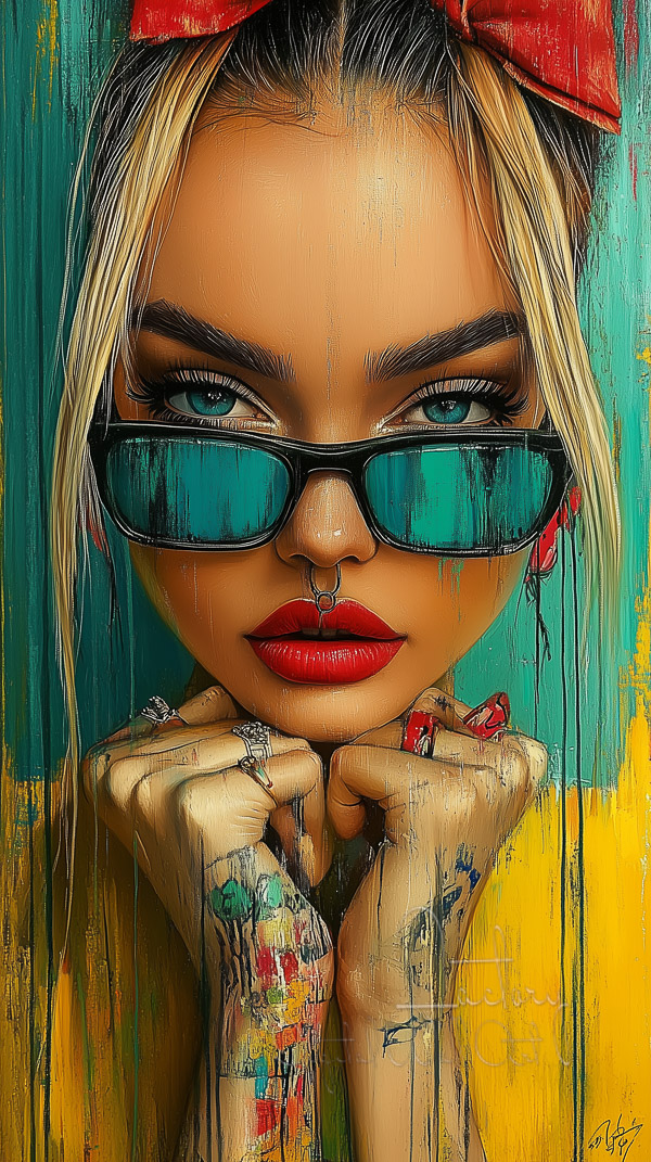 DWA_Factory's tweet photo. ❤️ Urban Art Girl with Sunglasses | Digital Wall Art
Bold digital portrait of a stylish woman with neon sunglasses, red bow, and dripping paint effects.

#StreetStylePortrait #BoldWallArt #UrbanChicArt #DigitalWallArtFactory #BuyDigitalArt #DownloadHighResArt https://t.co/FC0wTIVLZ7
