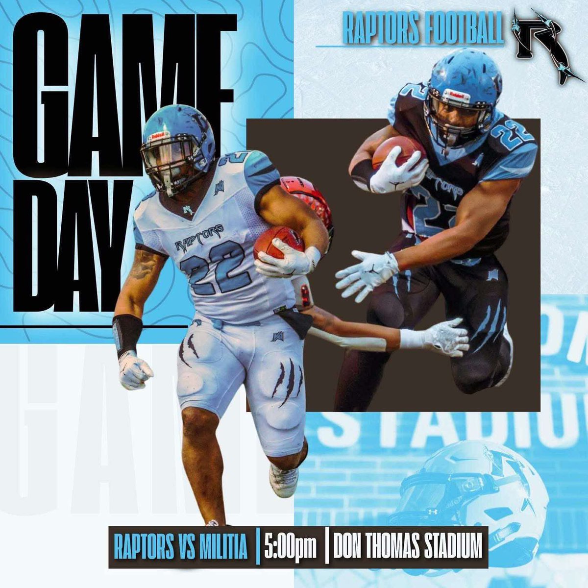 𝙄𝙩’𝙨 𝙍𝙖𝙥𝙩𝙤𝙧 𝙂𝙖𝙢𝙚𝙙𝙖𝙮!

Join us for Military &amp; 1st Responder Night.
Come pack Don Thomas Stadium tonight as the Reading Raptors host the New Jersey Militia. Gates open at 4:15pm, kickoff at 5pm.