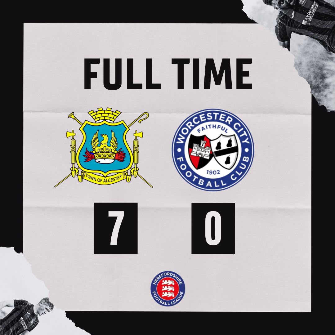 FULL TIME |  

Alcester Town 7-0 Worcester City Res

Presentation day done in style as the Romans demolish Worcester at Stratford Road.

⚽️⚽️ ⚽️J.Wicketts
⚽️⚽️ ⚽️ A.Bourn
⚽️ R.Davies

❤️🖤