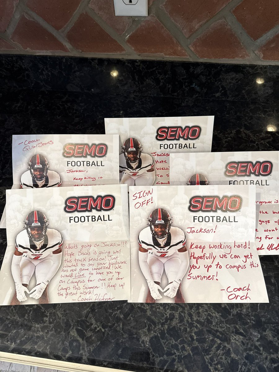 Jackson Speer (@jacksonspeer_) on Twitter photo Appreciate the love from <a href="/SEMOfootball/">SEMO Football</a>π₯π₯ #AGTG
<a href="/CoachHouston4/">Shaun Houston</a> <a href="/KramerHagan/">Kramer Hagan</a> <a href="/CoachHolt67/">John Holt</a> <a href="/CoachOrchard/">Lucas Orchard</a> <a href="/CoachJustusSEMO/">Conner Justus</a> Appreciate the love from <a href="/SEMOfootball/">SEMO Football</a>π₯π₯ #AGTG
<a href="/CoachHouston4/">Shaun Houston</a> <a href="/KramerHagan/">Kramer Hagan</a> <a href="/CoachHolt67/">John Holt</a> <a href="/CoachOrchard/">Lucas Orchard</a> <a href="/CoachJustusSEMO/">Conner Justus</a>