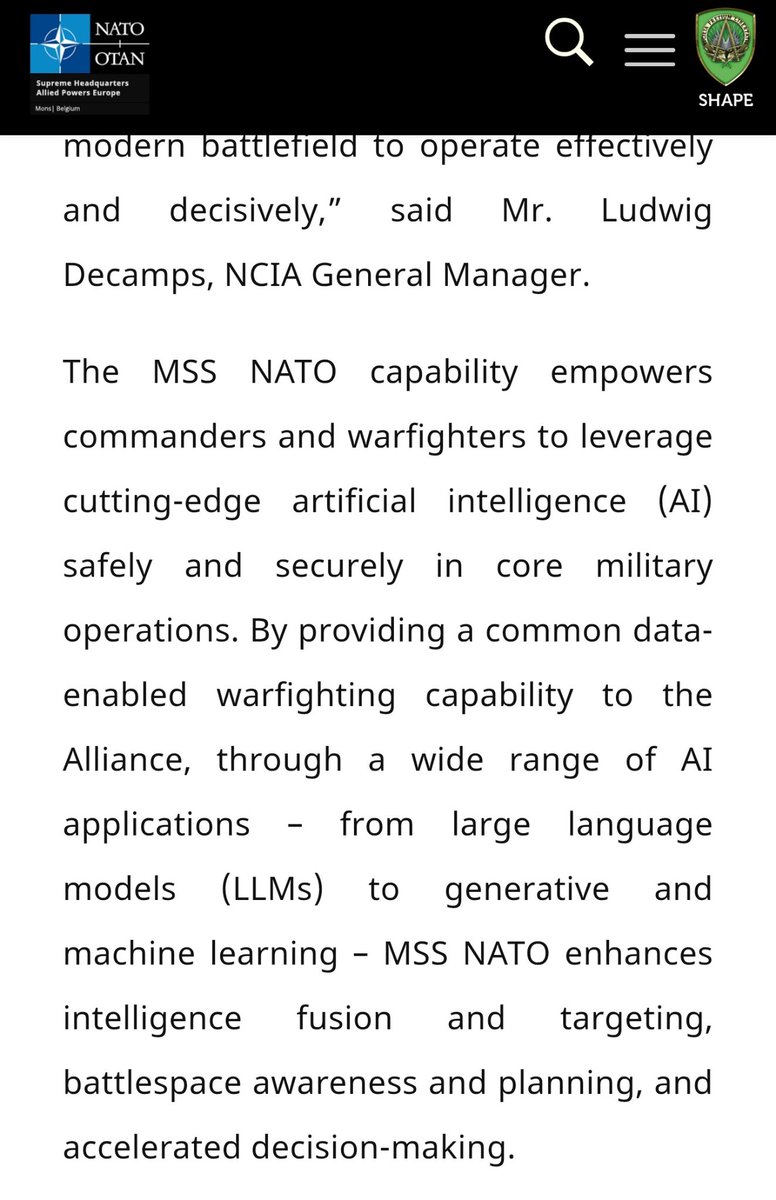 HeidyKhlaaf's tweet photo. Appalling that NATO, through its acquisition of Palantir's AI system, is boasting about using an LLMs for war fighting capabilities. LLMs frequently get basic tasks like citations, historical events, or calculations wrong. This is not a technology that can be used for targeting. https://t.co/NIvh81EXcG