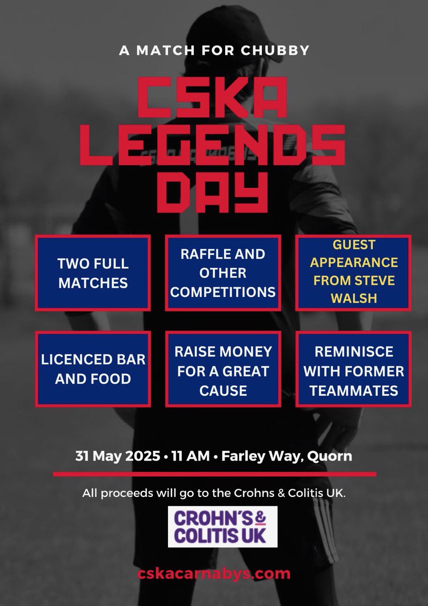 Steve Walsh 💙 (@stevewalsh5) on Twitter photo Looking forward to supporting this memorial match for a wonderful charity <a href="/CrohnsColitisUK/">Crohn's & Colitis UK</a> on 31st May 2025. Be great to have your support, in memory of Richard Augustus 💙 #lcfc Looking forward to supporting this memorial match for a wonderful charity <a href="/CrohnsColitisUK/">Crohn's & Colitis UK</a> on 31st May 2025. Be great to have your support, in memory of Richard Augustus 💙 #lcfc
