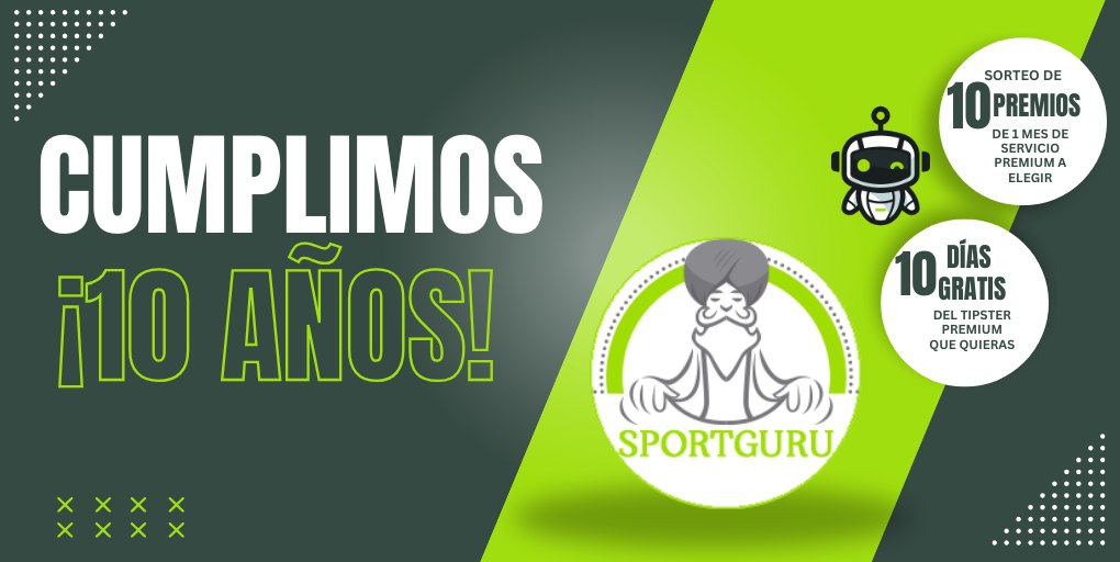 Ayer <a href="/Sportguru_es/">Sportguru.es</a> cumplió 10 años 🎉

Y para celebrarlo os ofrecen 2 regalazos:

➡️ 10 días GRATIS con el tipster premium que quieras (sólo tienes que pedirlos!!)
➡️ Sorteo de 10 plazas de 1 mes de suscripción con un tipster

Más info en su Telegram ⬇️