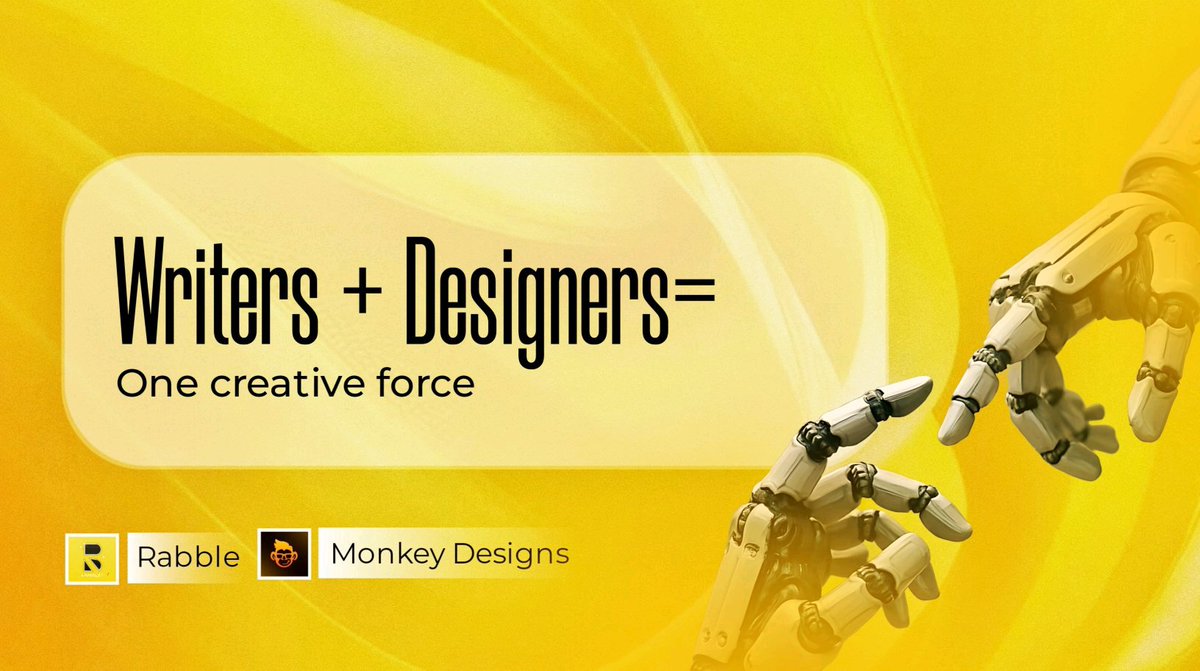 RabbleHub's tweet photo. WRITERS + DESIGNERS = ONE CREATIVE FORCE

This isn’t a partnership.
It’s a fusion.

When aligned, writers and designers don’t just create content. They shape how people feel, act, and remember.

So stop working in silos.
You need each other more than you think. https://t.co/CJMG9H1Ok3