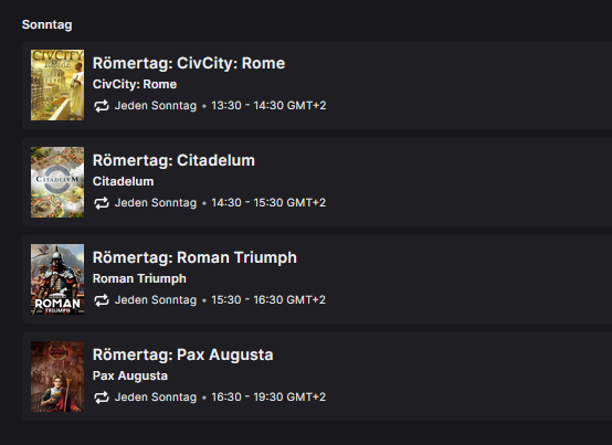 GaiusJCaesar_'s tweet photo. Morgen gibts ab 13:30 Uhr den großen Römertag als Livestream mit gleich 4 römischen Aufbaustrategiespielen:
1. #CivCityRome
2. #Citadelum
3. #RomanTriumph
4. #PaxAugusta https://t.co/iWhxMRZ5Q2