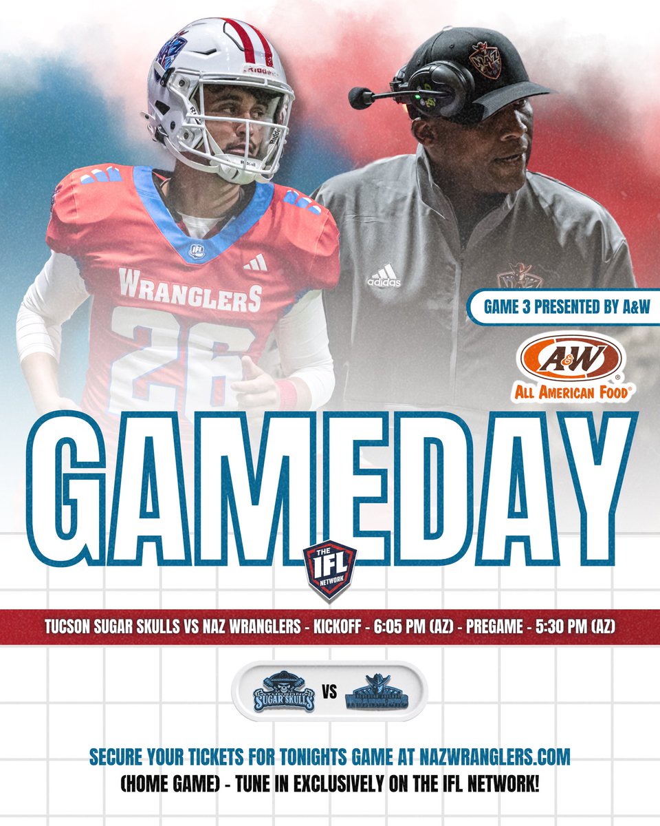 It GAMEDAY! BACK AT HOME!😤💪Grab your tickets through the link below or in person at the Findlay Toyota Center ! This game is presented by A&amp;W! Watch the game exclusively on The IFL Network! 🏈🤠

Tickets⬇️
ticketmaster.com/naz-wranglers-…

Watch⬇️
iflnetwork.com

<a href="/IndoorFL/">Indoor Football League</a>