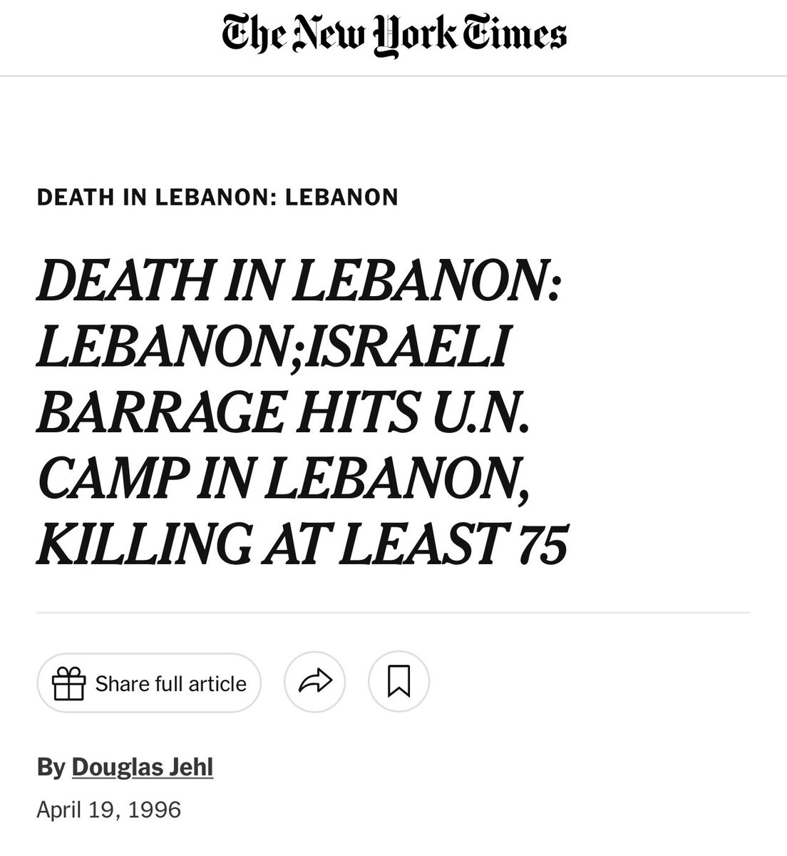 AssalRad's tweet photo. This headline is 29 years old.

Israel killed over 100 Lebanese civilians in the Qana massacre. https://t.co/AO3jkaoSTU