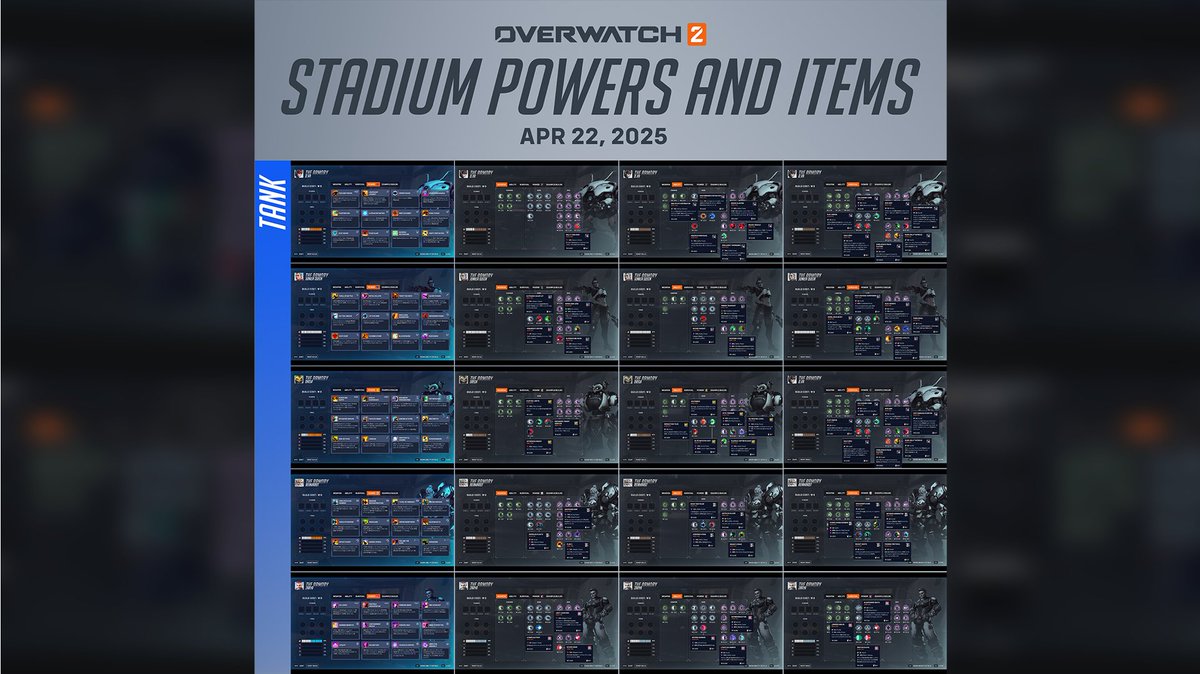 PlayOverwatch's tweet photo. The amount of Powers and Items coming to Stadium is massive, so here’s a massive list of the ones arriving in Season 16 🤯

Download our full hero list in the link below and build your own custom loadouts when Season 16: Stadium starts Apr 22 💪

📝 https://t.co/lLqTGuLDwV https://t.co/9Vj4ZJtbp4