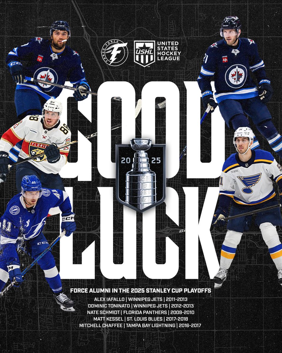 FargoForce's tweet photo. Good luck to our #ForceAlumni competing in the 2025 Stanley Cup Playoffs!🏆
#ForceNation⚡️ | #USHL https://t.co/mPLL40mGhr