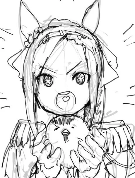 いただいたイラストめっちゃ嬉し可愛い&amp;
客観的に見たらこれがウマ娘とトレーナーだってことに笑いが込み上げました。

トレーナーの目が絶妙ですね… 