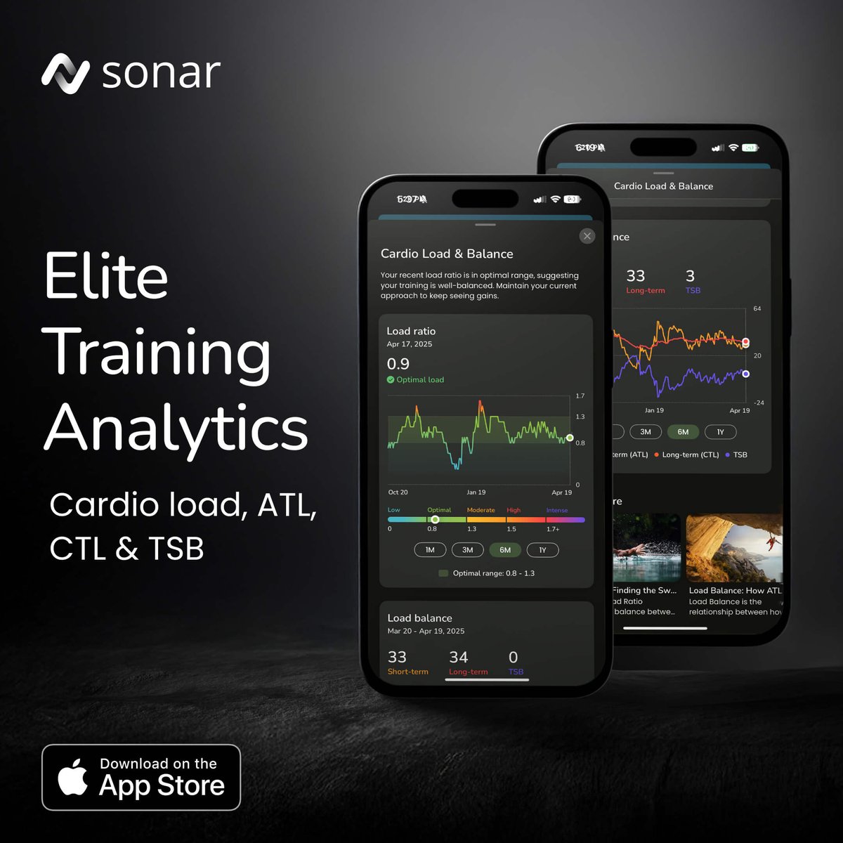 Sonar_Health's tweet photo. New training analytics just dropped on Sonar!

Track Cardio Load, ATL, CTL &amp; TSB with optimal-zone charts—instantly see if you’re undertraining, in the sweet spot, or overdoing it. Train smarter, recover faster.

Check it out on the App Store today: https://t.co/rdKHQztVaz https://t.co/KYonqDLm37