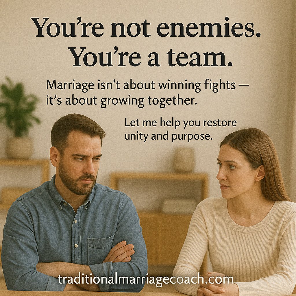 TradMCoach's tweet photo. You’re not enemies. You’re a team. Marriage isn’t about winning fights — it’s about growing together. Let me help you restore unity and purpose.
#TraditionalMarriage #MarriageHelp #UnityInMarriage #GodlyMarriage #MarriageCoaching #LeadAndSupport https://t.co/OU8Uiq8CAv