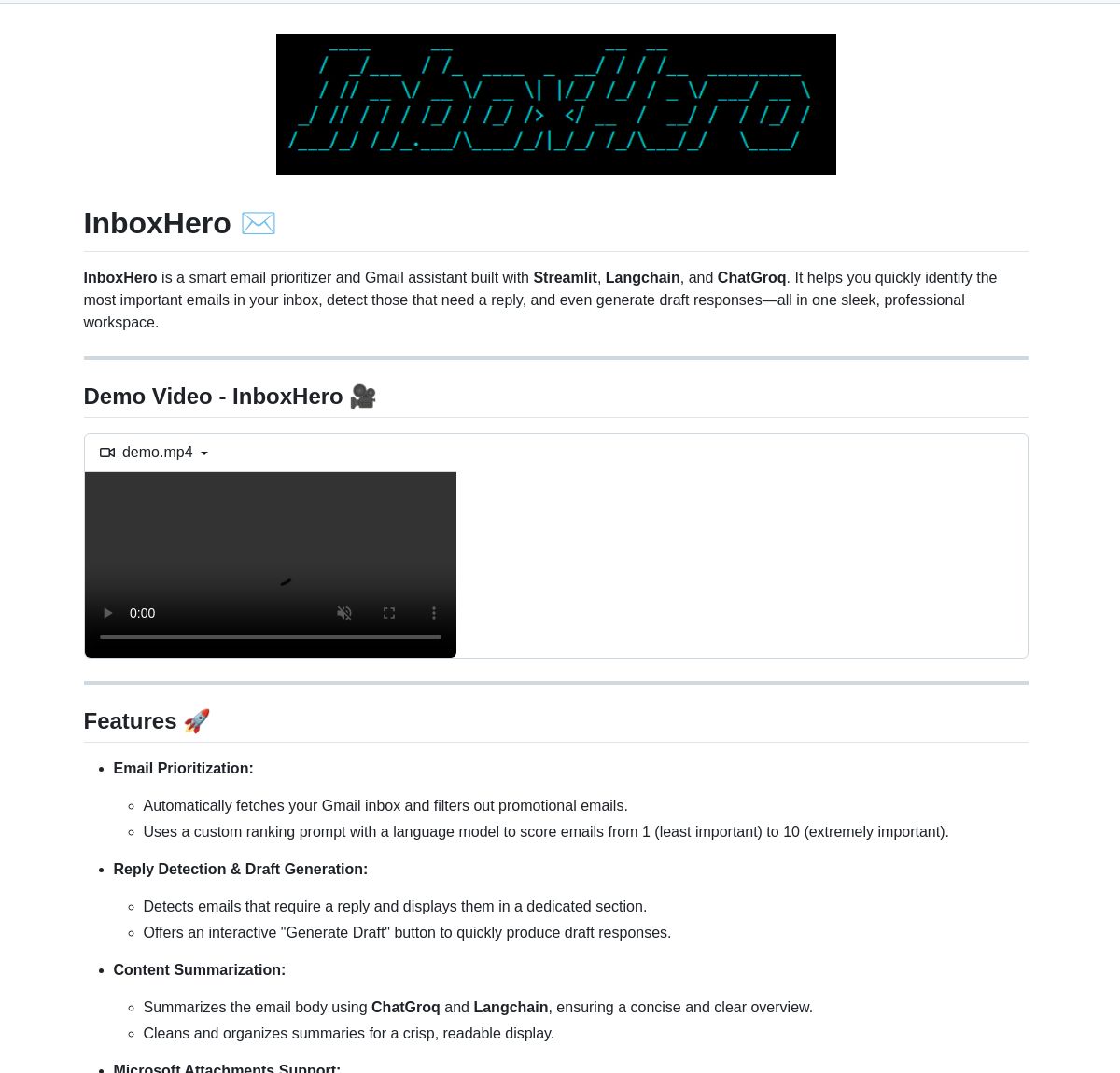LangChain's tweet photo. 📧🤖 InboxHero

A Gmail assistant powered by LangChain and ChatGroq that streamlines inbox management through smart prioritization, response generation, and attachment processing with chat-based controls.

Enhance your email workflow - view on GitHub 🚀
https://t.co/eGh7rTcwtJ https://t.co/xtsia6ymVm