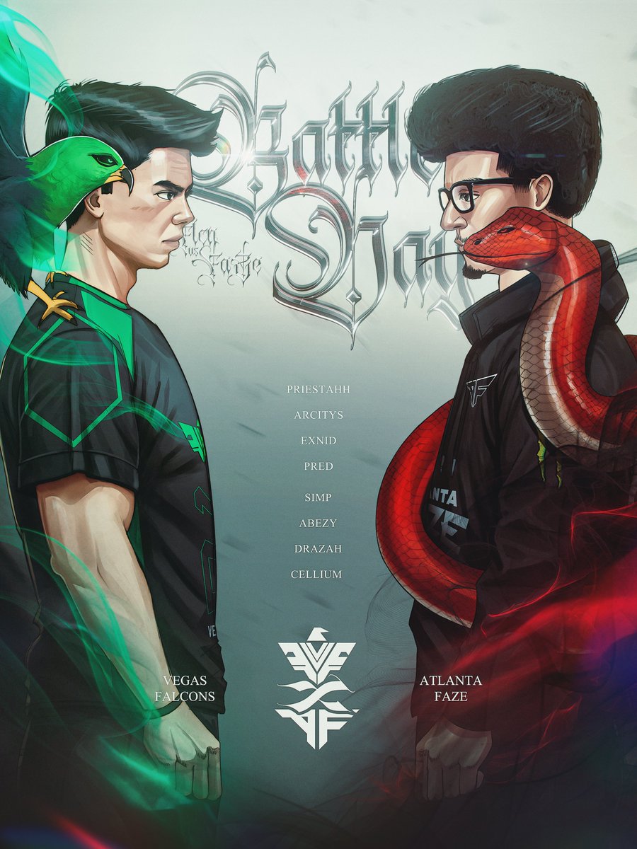 Snakes Hide, but Falcons Hunt. Last match of the day. Should be a good one 🦅

🦅 المباراة الأهم لليوم، كل التوفيق لأبطالنا

🆚: <a href="/ATLFaZe/">Atlanta FaZe</a> 
⏰: 2:30AM KSA / 4:30PM PST
📺: YouTube.com/CODLeague 

#VegasFalcons || #FalconsAreHere