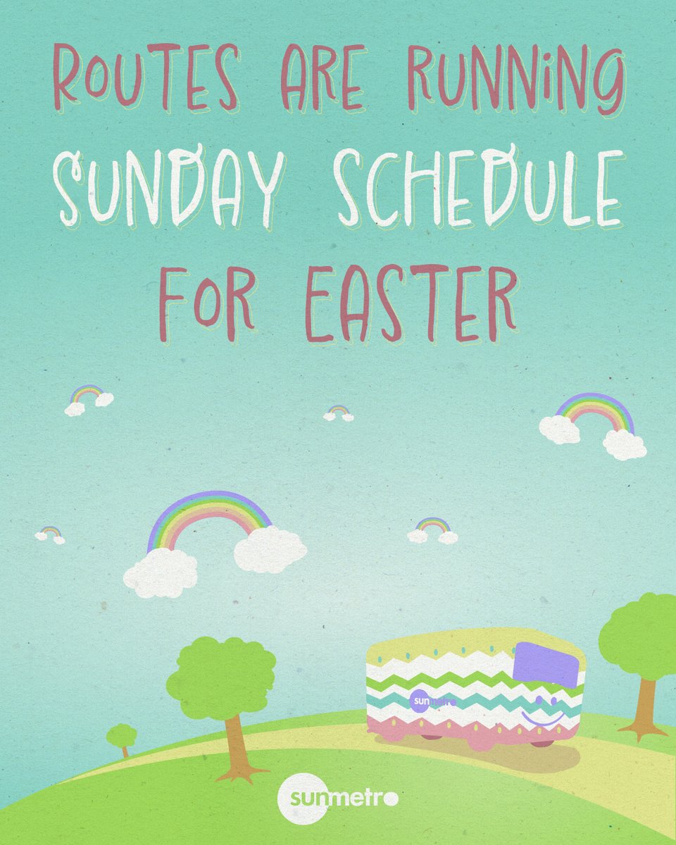 Reminder: Easter Sunday, April 20, 2025, Sun Metro will operate Sunday schedules

Recordatorio: El Domingo de Pascua, el 20 de abril de 2025, Sun Metro tendrá el horario de domingo.
