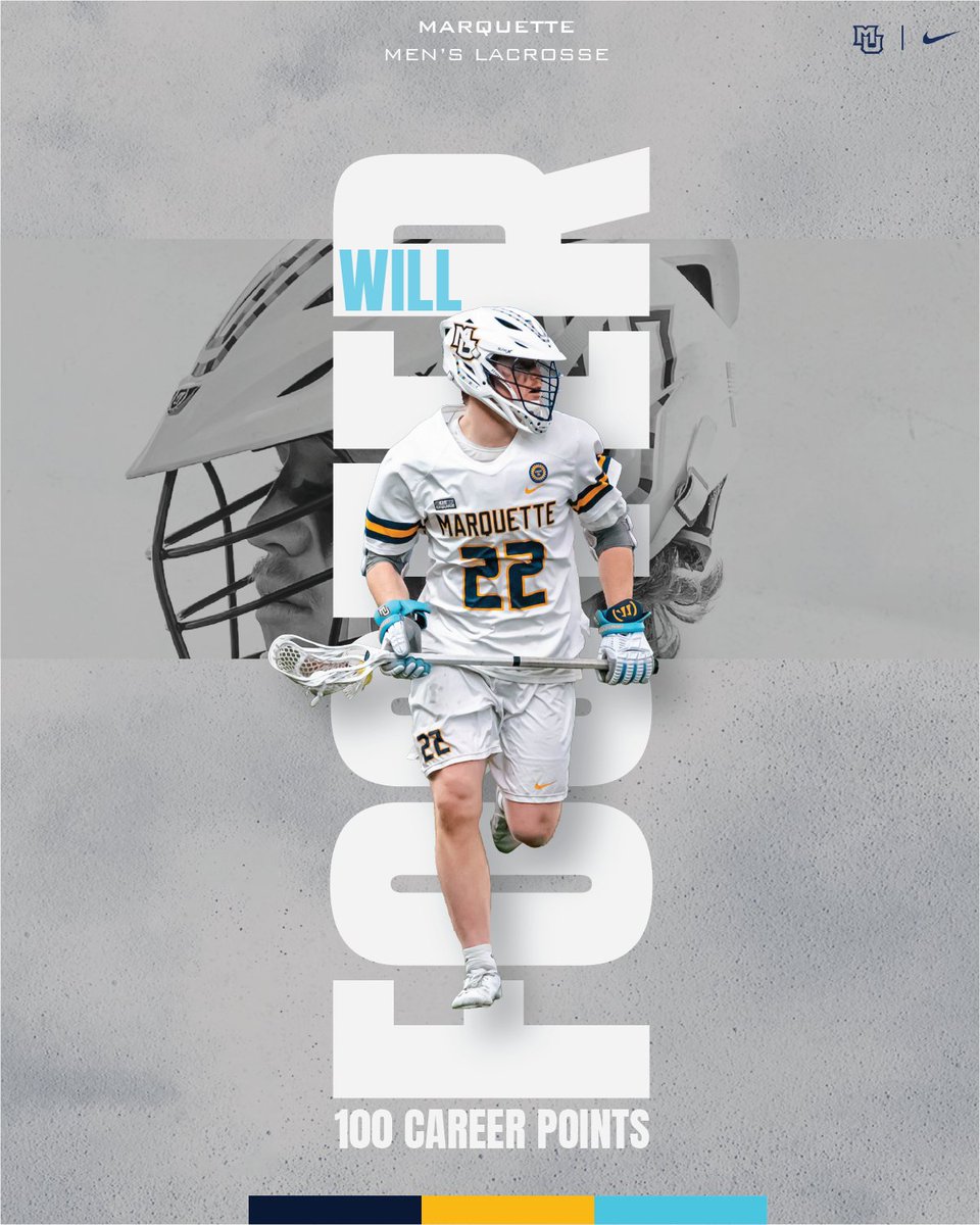 MarquetteMLax's tweet photo. Will Foster is the seventh player in Marquette Lacrosse history to reach 100 career points! He is one of only three MU players to reach 100 points on at least 50 goals and 50 assists. Ryan McNamara and Conor Gately are the others. #WeAreMarquette https://t.co/myERqmII21