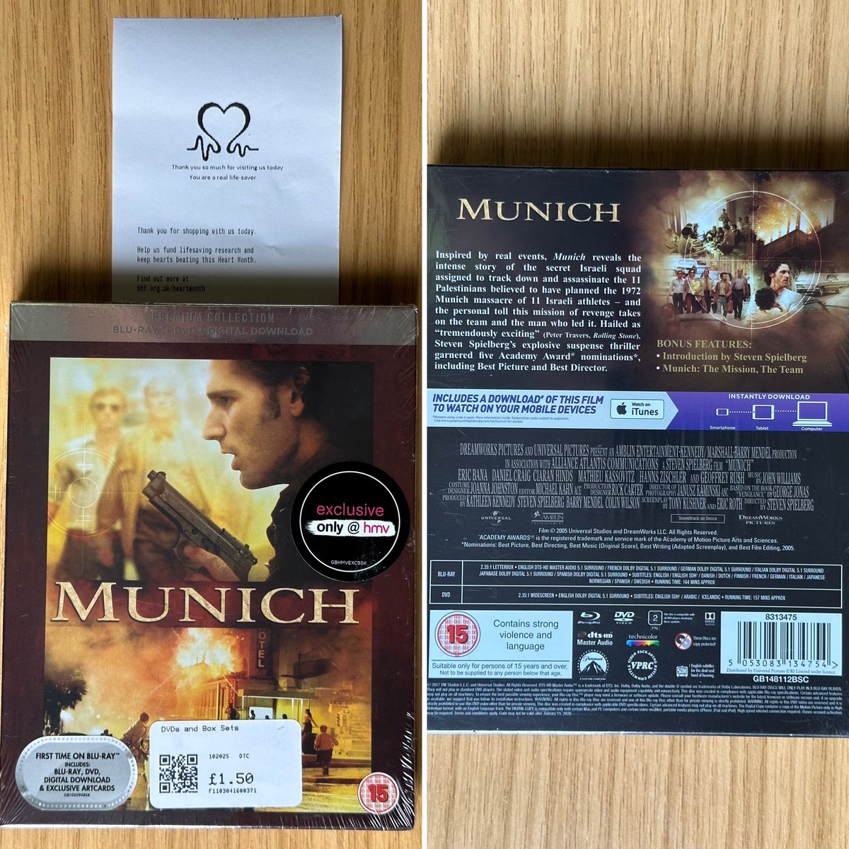 s77tux's tweet image. 11 Israeli athletes were murdered at the 1972 Munich Olympics. This is the story of what happened next. #LatestAddition to my #BlurayCollection is #CharityShop new/sealed #bargain courtesy of @BHFScotland: #Munich starring @EricBana67 #Bluray #PhysicalMedia #KeepDiscsAlive